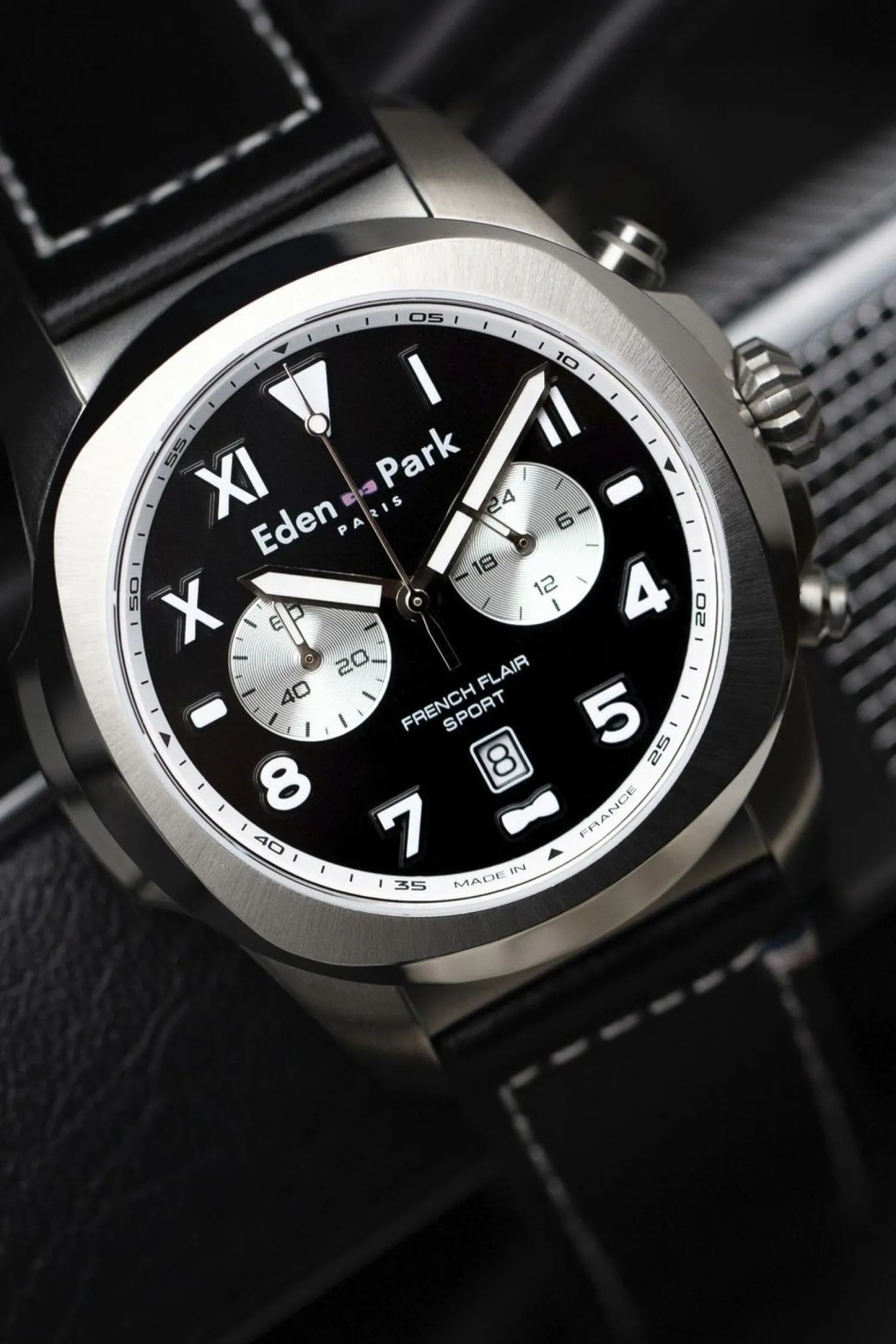 Discount Montre A Quartz Chronographe En Cuir Noir Homme Montre