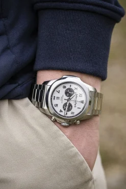Discount Montre A Quartz Chronographe En Acier Argente Homme Montre