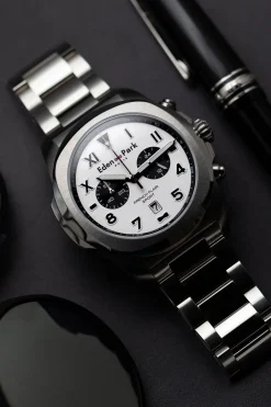 Discount Montre A Quartz Chronographe En Acier Argente Homme Montre