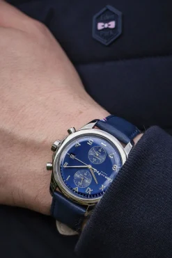 Online Montre A Quartz Dual Time En Cuir Bleu Fonce Homme Montre