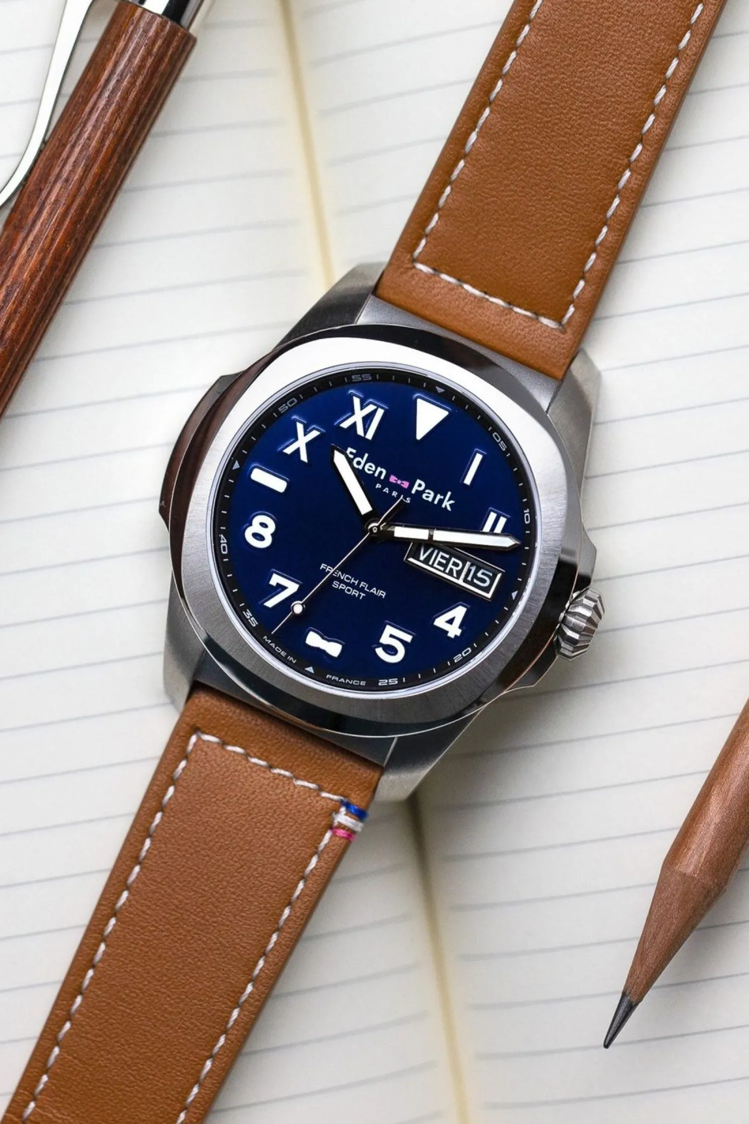 Hot Montre A Quartz En Cuir Marron Homme Montre