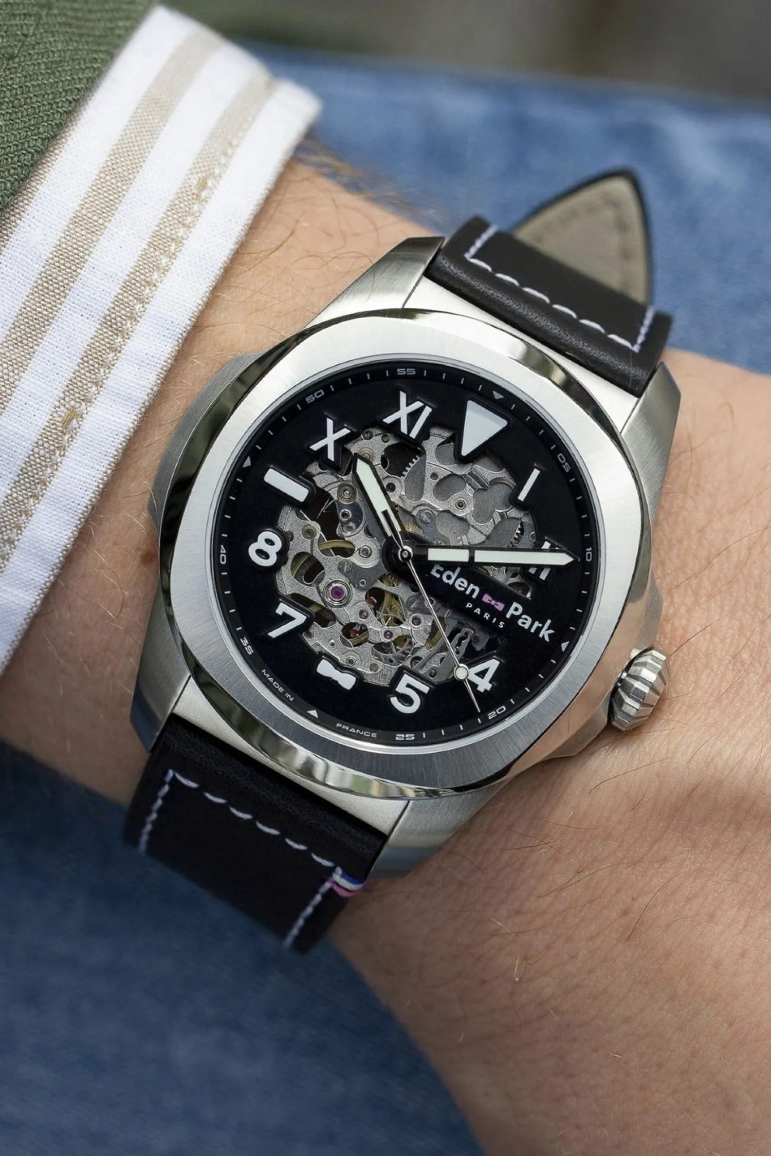 Montre Automatique Skeleton En Cuir Noir Homme Montre