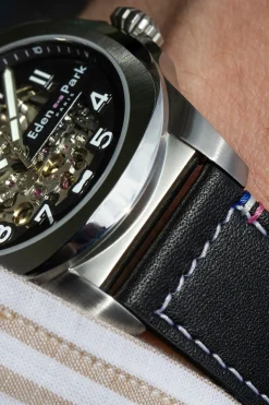 Montre Automatique Skeleton En Cuir Noir Homme Montre