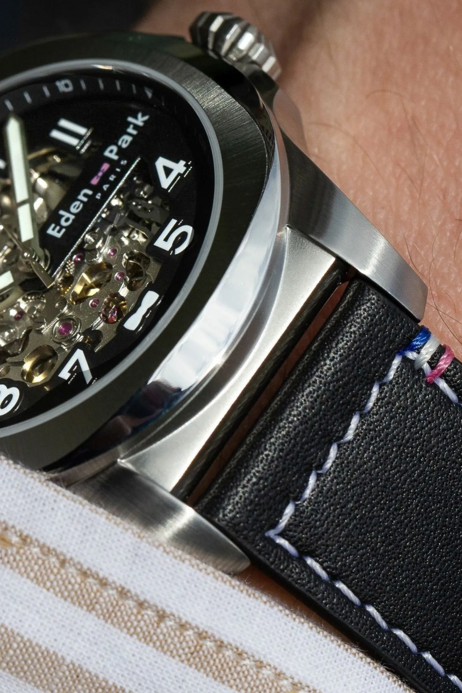 Montre Automatique Skeleton En Cuir Noir Homme Montre