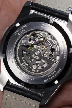 Montre Automatique Skeleton En Cuir Noir Homme Montre