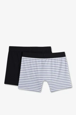 Clearance Pack De 2 Boxer Banc Rayure Beu Cie Et Uni Beu Fonce Homme Sous-Vêtements