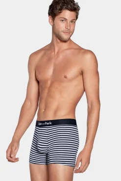 Hot Pack De 2 Boxer Banc Rayure Beu arine Et Uni Beu Fonce Homme Sous-Vêtements