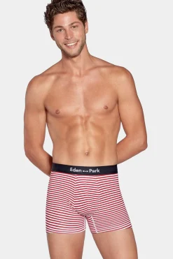 Pack De 2 Boxer Banc Rayure Rouge Et Uni Beu Fonce Homme Sous-Vêtements