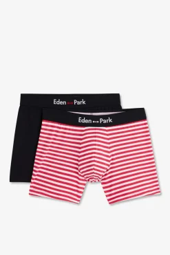 Pack De 2 Boxer Banc Rayure Rouge Et Uni Beu Fonce Homme Sous-Vêtements