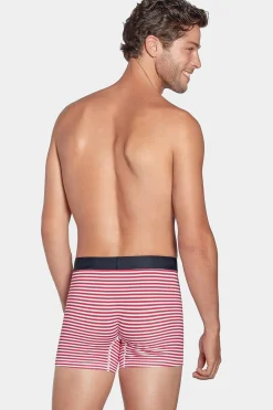 Pack De 2 Boxer Banc Rayure Rouge Et Uni Beu Fonce Homme Sous-Vêtements