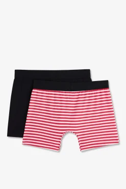 Pack De 2 Boxer Banc Rayure Rouge Et Uni Beu Fonce Homme Sous-Vêtements