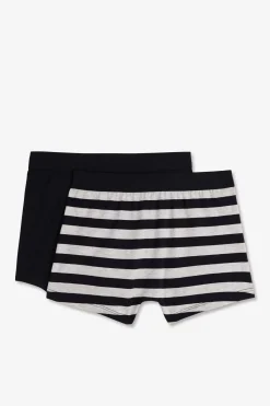 Sale Pack De 2 Boxer Beu arine Rayure Grie Et Uni Homme Sous-Vêtements