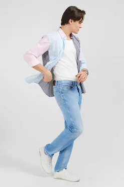 Pantalon Bleu Droit 5 Poches Homme Pantalons