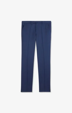 Outlet Pantalon Regular Bleu En Laine A Plis Casses Homme Pantalons