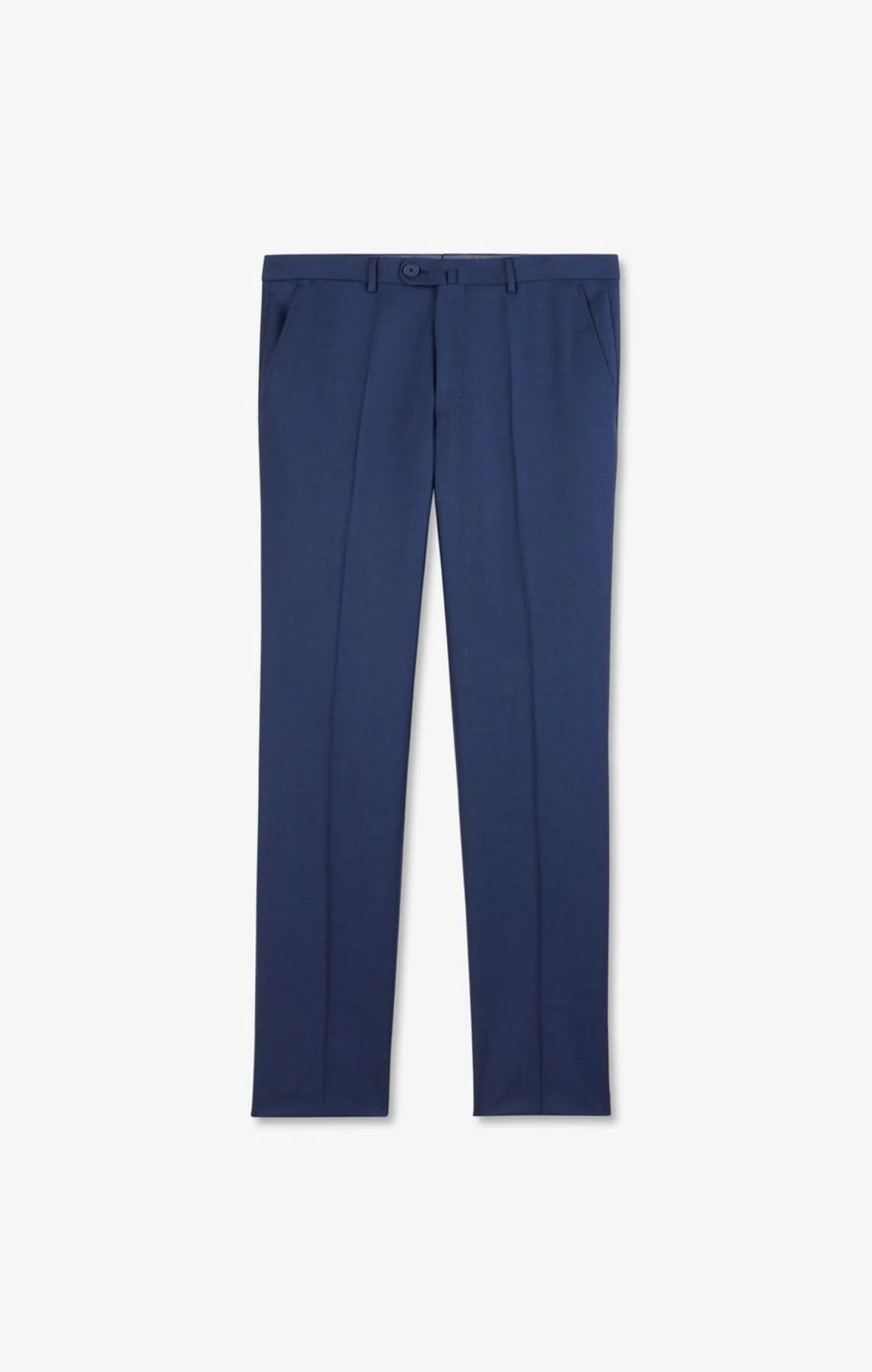 Outlet Pantalon Regular Bleu En Laine A Plis Casses Homme Pantalons