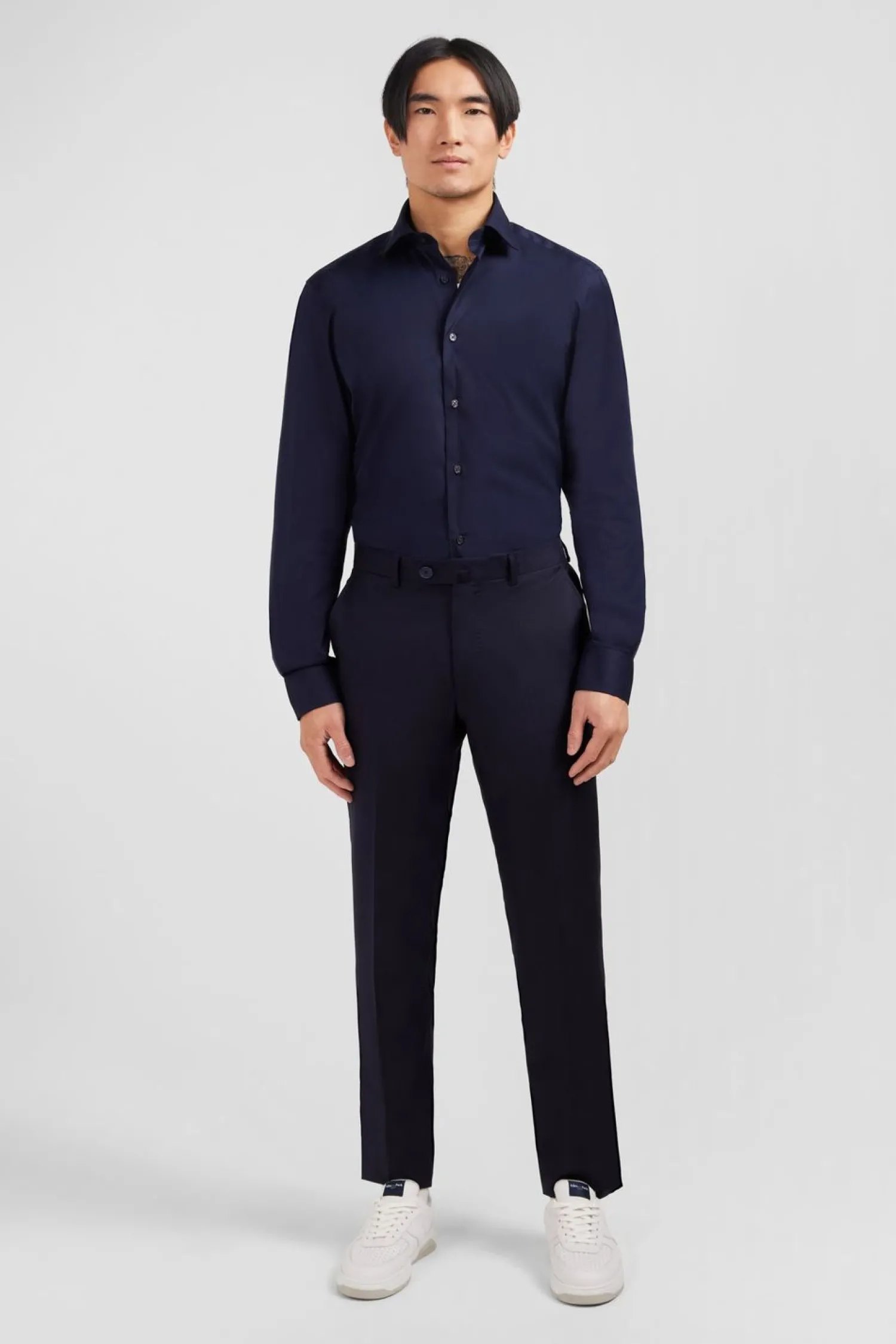 Best Pantalon Regular Bleu Fonce En Laine A Plis Casses Homme Pantalons