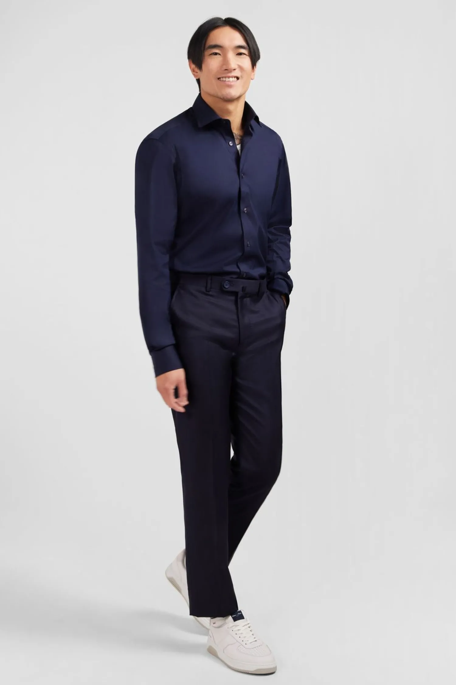 Best Pantalon Regular Bleu Fonce En Laine A Plis Casses Homme Pantalons