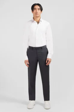 New Pantalon Regular Gris En Laine A Plis Casses Homme Pantalons