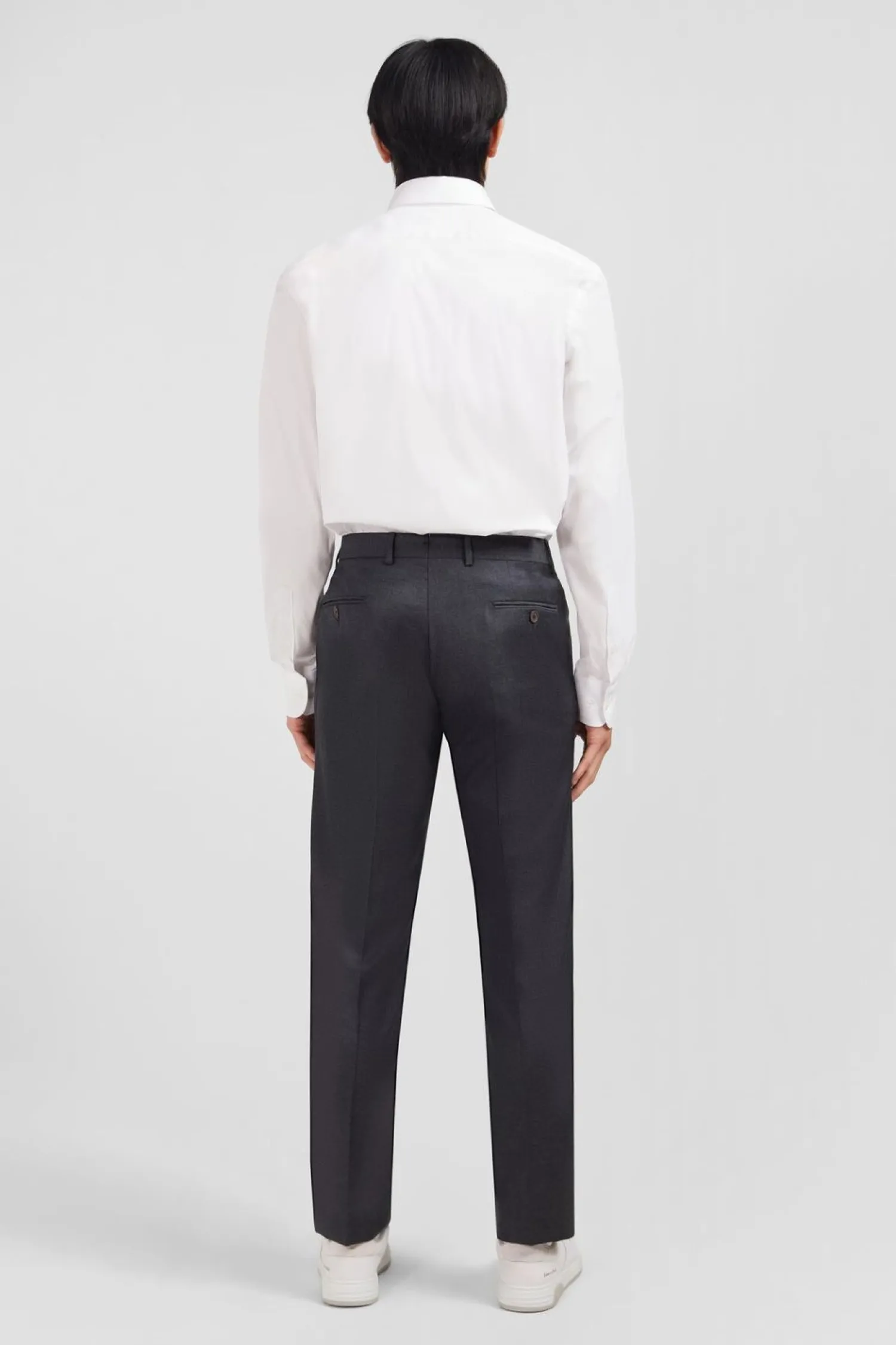 New Pantalon Regular Gris En Laine A Plis Casses Homme Pantalons