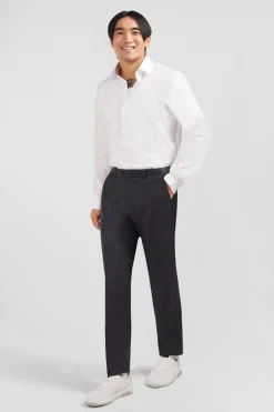 New Pantalon Regular Gris En Laine A Plis Casses Homme Pantalons