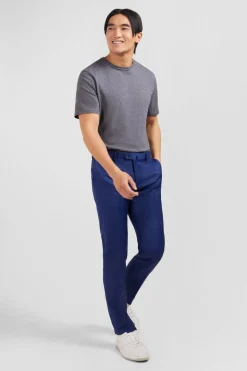 Clearance Pantalon Slim Bleu En Laine A Plis Casses Homme Pantalons