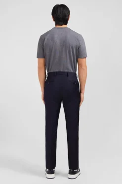 Discount Pantalon Slim Bleu Fonce En Laine A Plis Casses Homme Pantalons