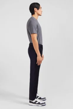 Discount Pantalon Slim Bleu Fonce En Laine A Plis Casses Homme Pantalons