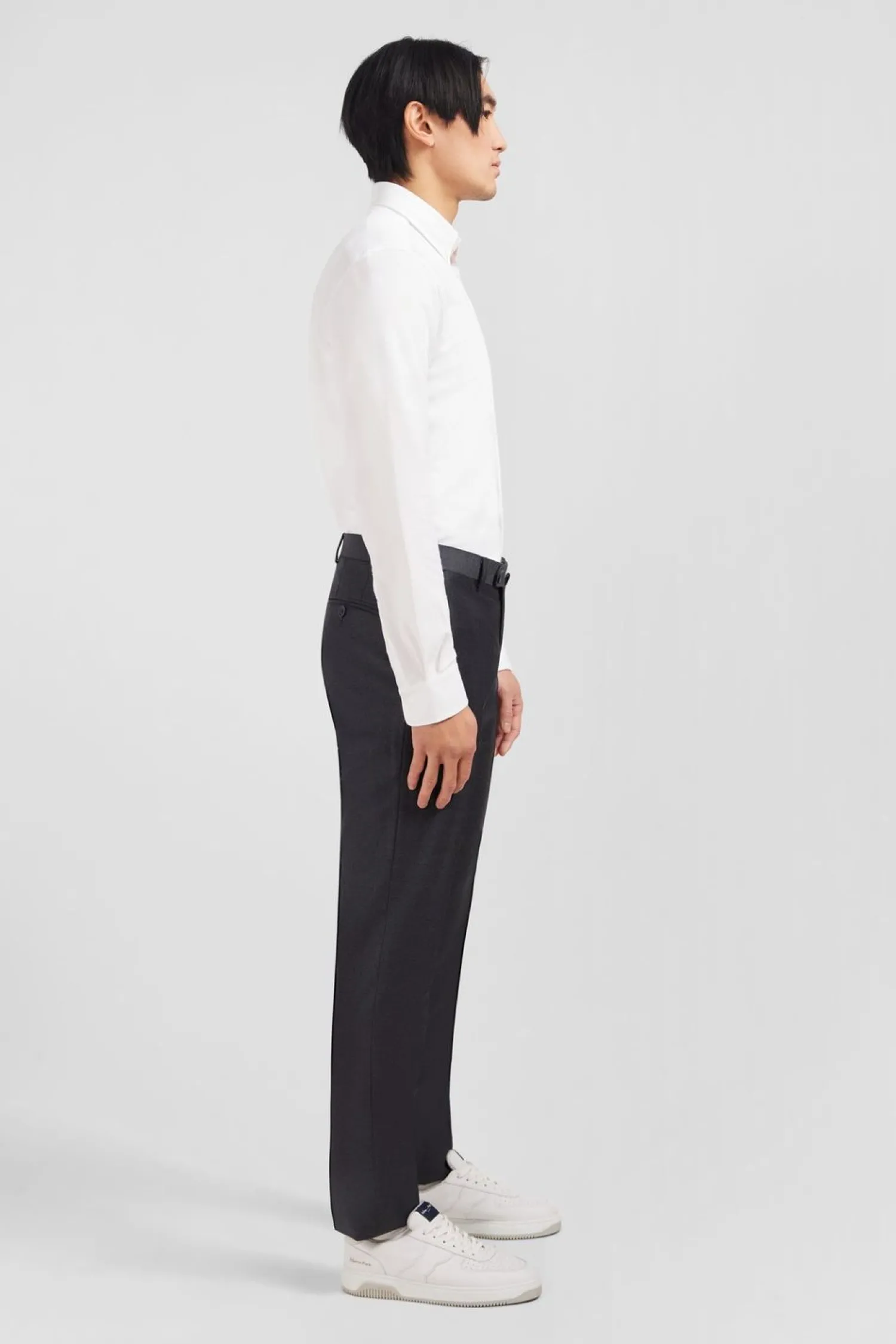 Online Pantalon Slim Gris En Laine A Plis Casses Homme Pantalons