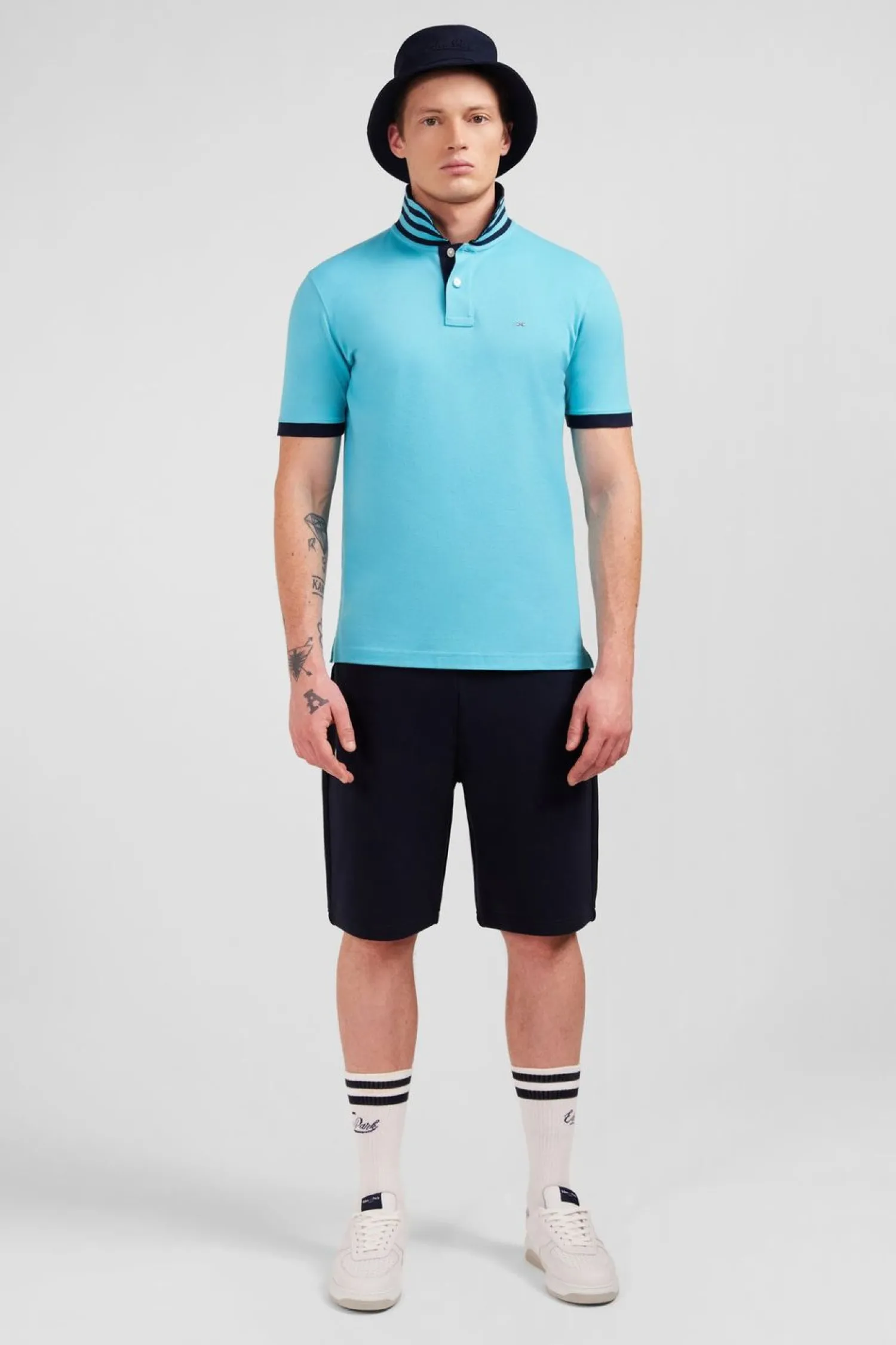 Sale Poo Beu Turquoie anche Courte Homme Polos