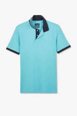 Sale Poo Beu Turquoie anche Courte Homme Polos
