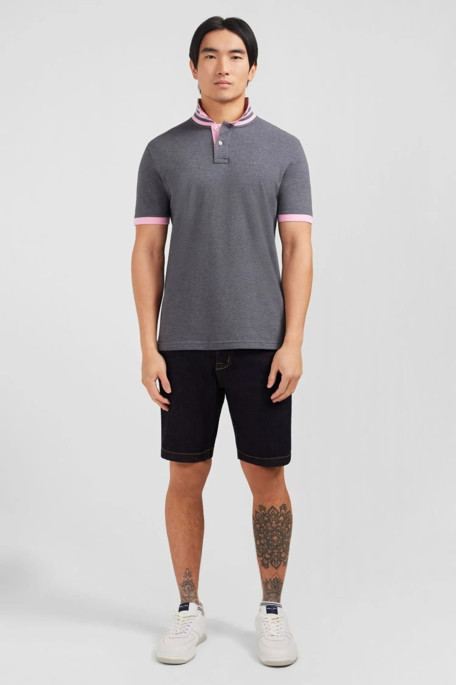 Clearance Poo Gri En Coton Pia Avec Detai Contrate Homme Polos