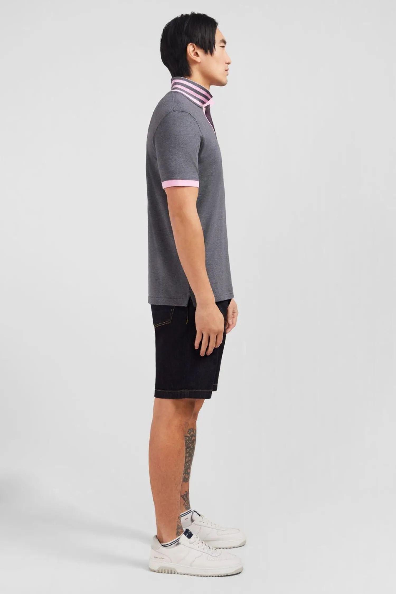 Clearance Poo Gri En Coton Pia Avec Detai Contrate Homme Polos