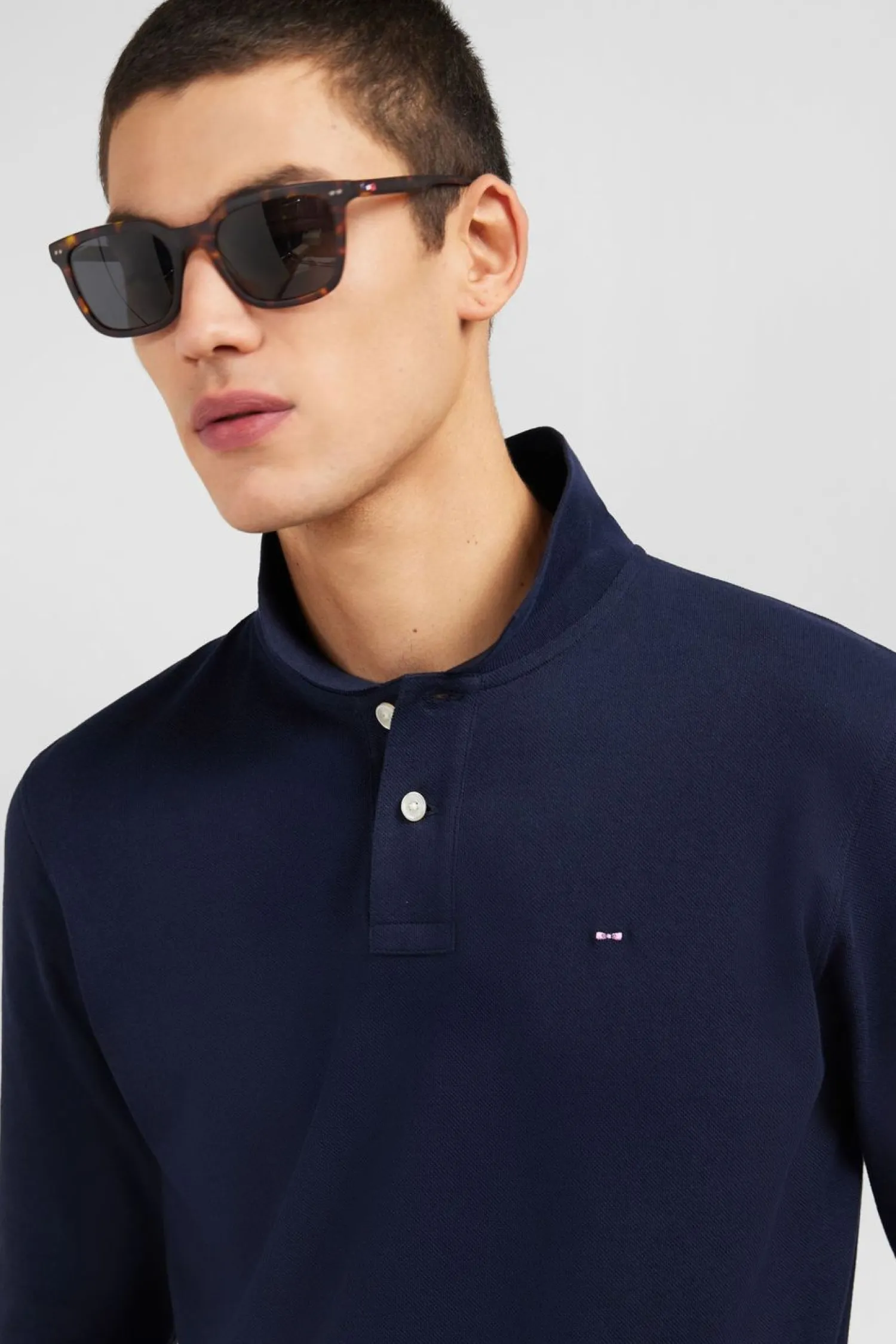 New Poo anche ongue Beu arine Uni En Pique De Coton tretch Homme Polos