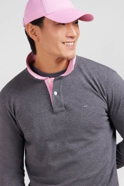 Clearance Poo anche ongue Gri En Coton Avec Co Contrate Homme Polos