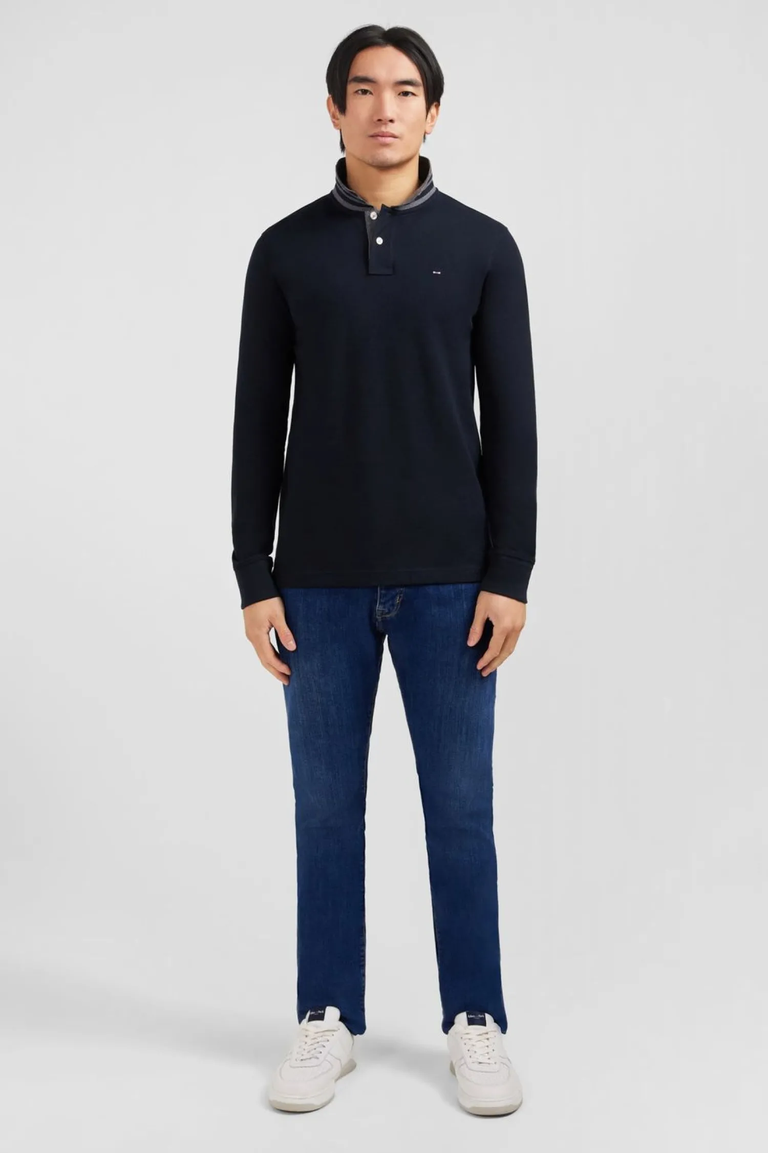 Poo anche ongue Noir En Coton Avec Co Contrate Homme Polos