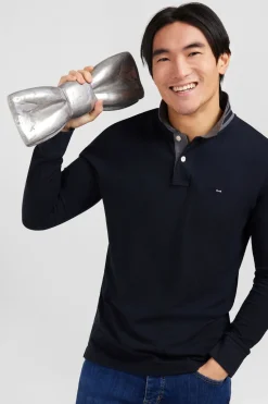 Poo anche ongue Noir En Coton Avec Co Contrate Homme Polos