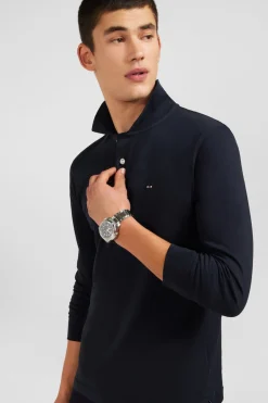 Hot Poo anche ongue Noir Uni En Pique De Coton tretch Homme Polos