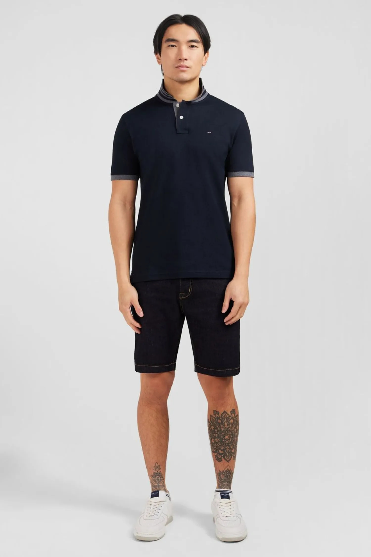 Hot Poo Noir En Coton Pia Avec Detai Contrate Homme Polos