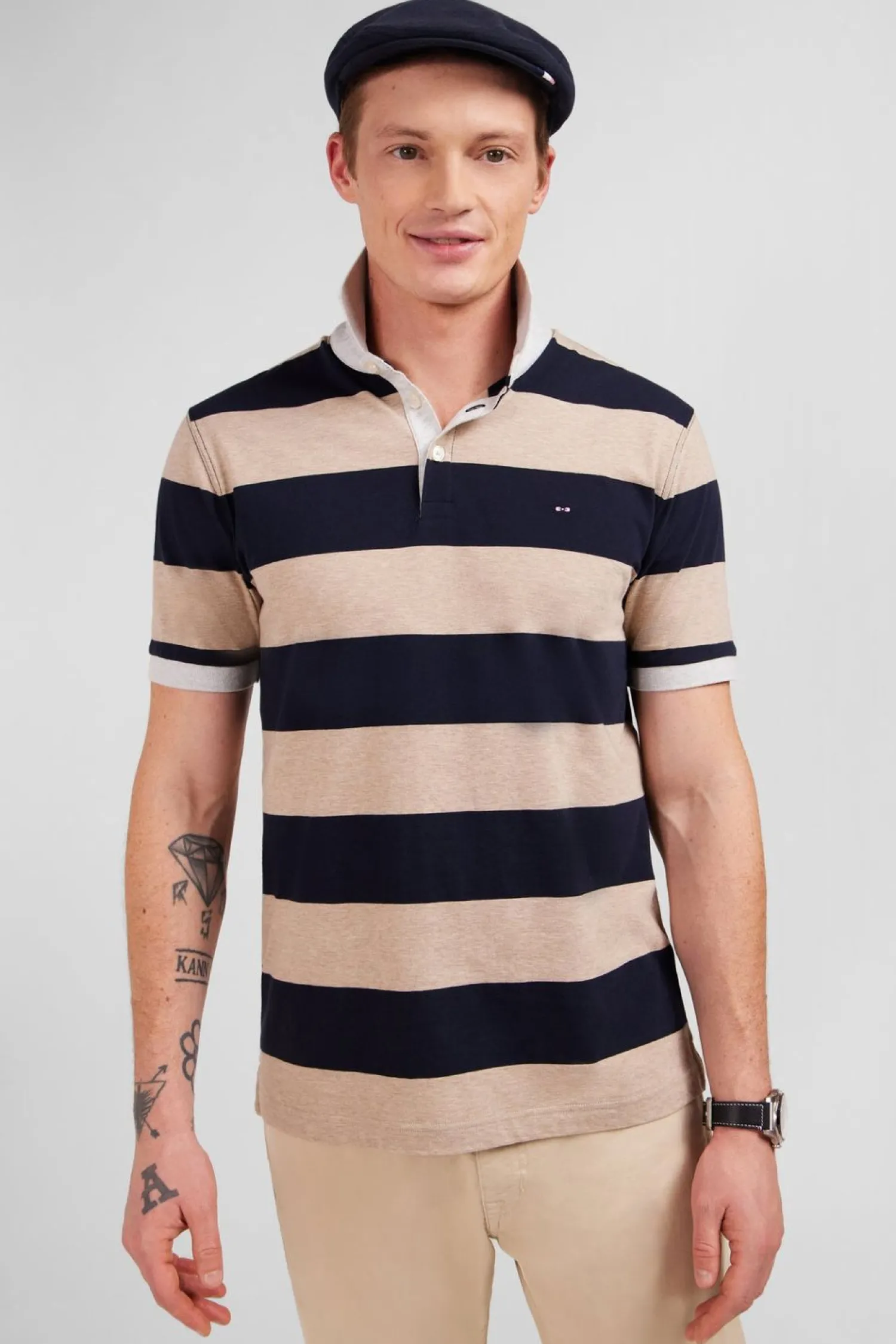 Online Poo Raye Beige A anche Courte Homme Polos