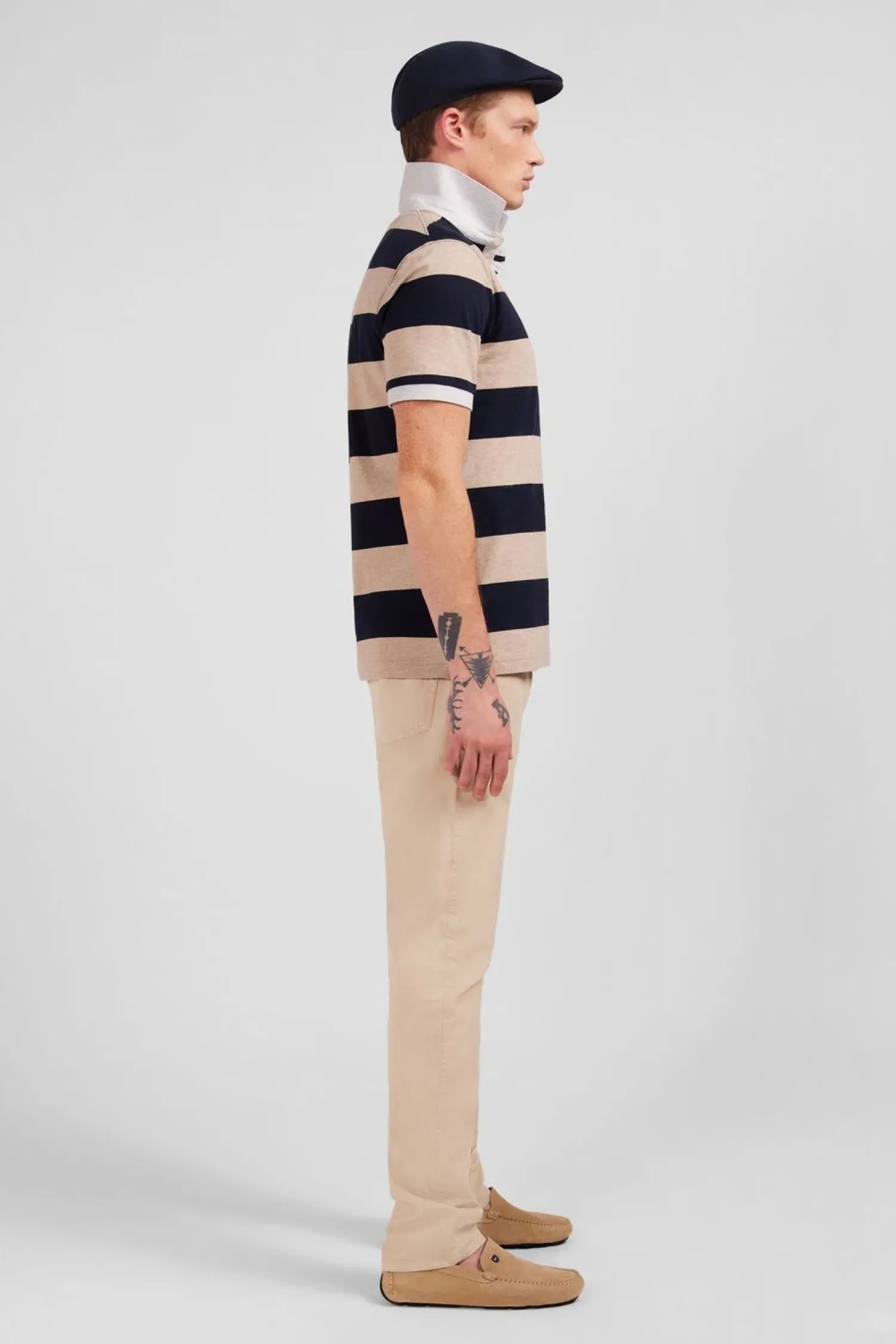 Online Poo Raye Beige A anche Courte Homme Polos