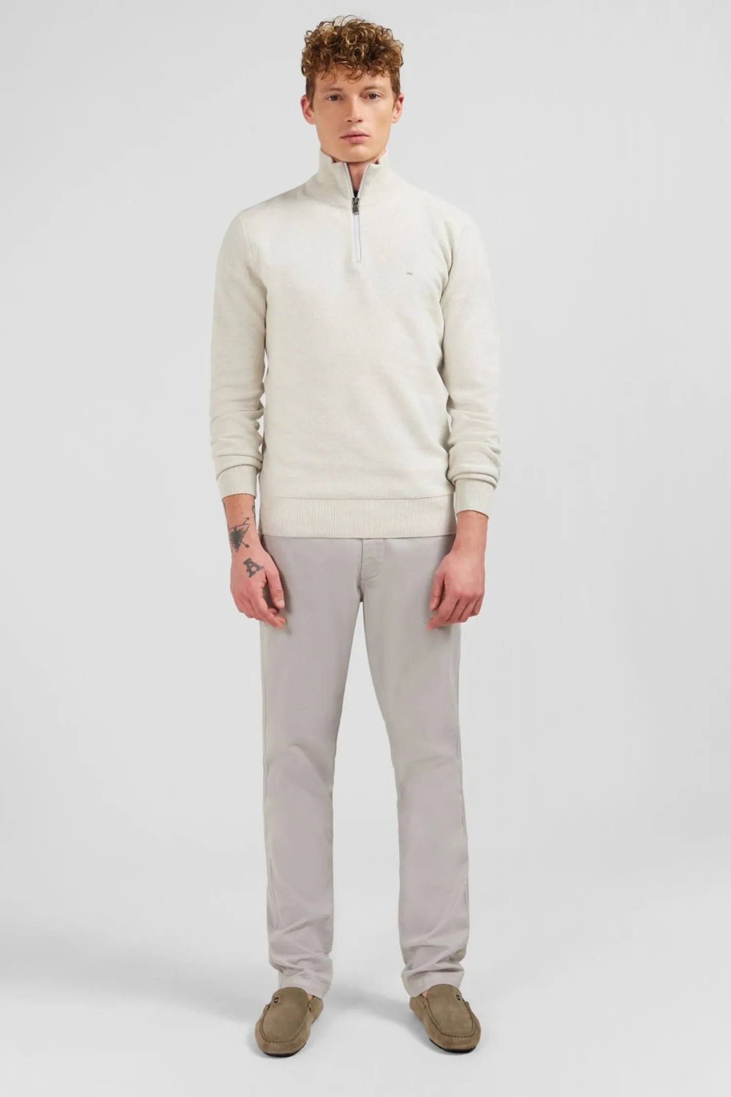 Clearance Pu Co Caionneur Zippe En Coton Gri Homme Pulls