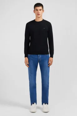 Clearance Pu Noir A Co Rond En Coton Homme Pulls