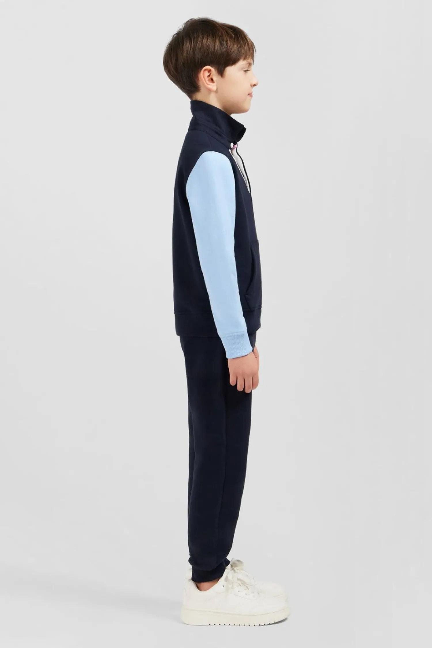 Best Sweatshirt Col Polo Marine Manches Bicolores En Coton Enfant Enfant