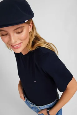 Outlet T-hirt Beu Fonce Uni A anche Courte Femme T-Shirts