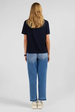 Outlet T-hirt Beu Fonce Uni A anche Courte Femme T-Shirts