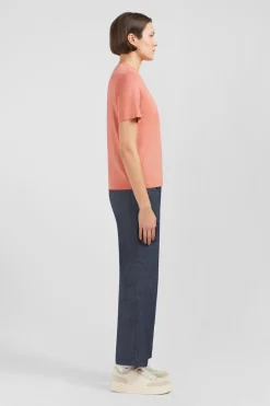 Hot T-hirt Brique Uni A anche Courte Femme T-Shirts