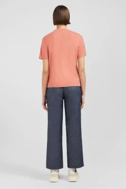 Hot T-hirt Brique Uni A anche Courte Femme T-Shirts