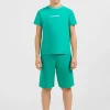 Outlet T-Shirt Col Rond Raye Vert En Coton Stretch Enfant Enfant