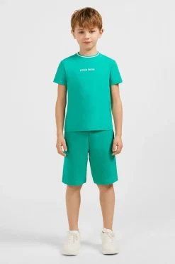 Outlet T-Shirt Col Rond Raye Vert En Coton Stretch Enfant Enfant