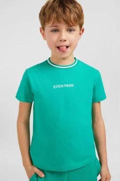 Outlet T-Shirt Col Rond Raye Vert En Coton Stretch Enfant Enfant